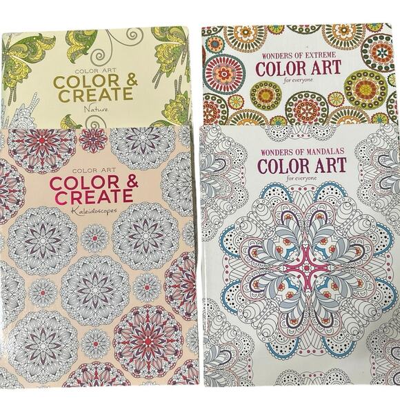2 color Art, & 2 color & Create adult coloring books. A 4 pk.  Relaxing and fun. - Picture 1 of 10